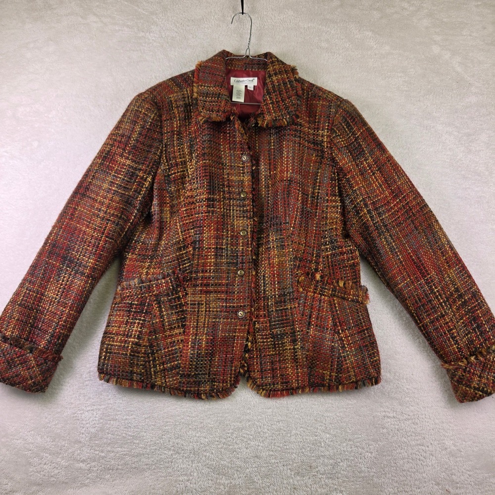 Coldwater Creek Womens Red Multi Tweed Jacket Textured Blazer Size L R28278